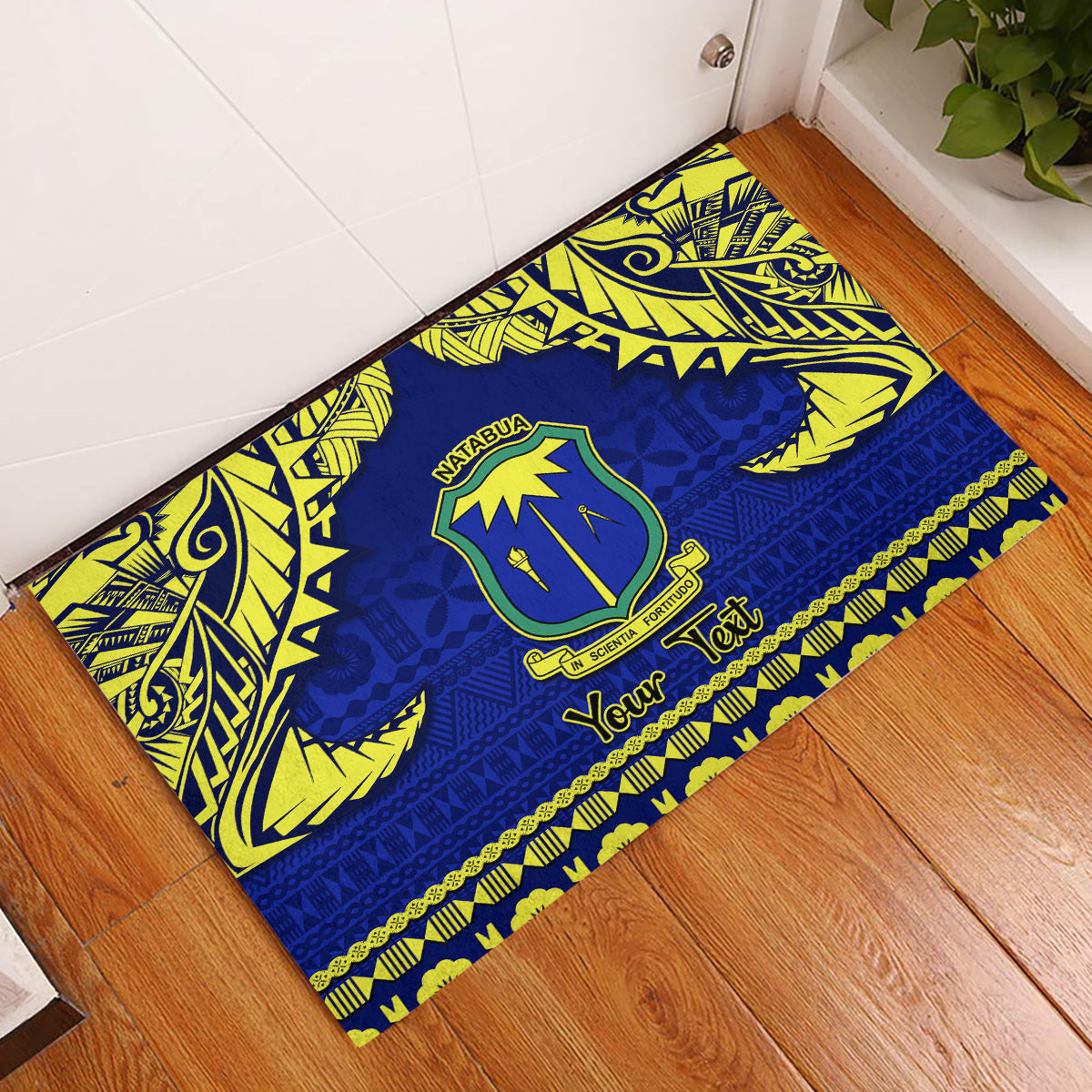 Personalised Fiji Natabua High School Rubber Doormat Fijian Tapa Pattern - Wonder Print Shop