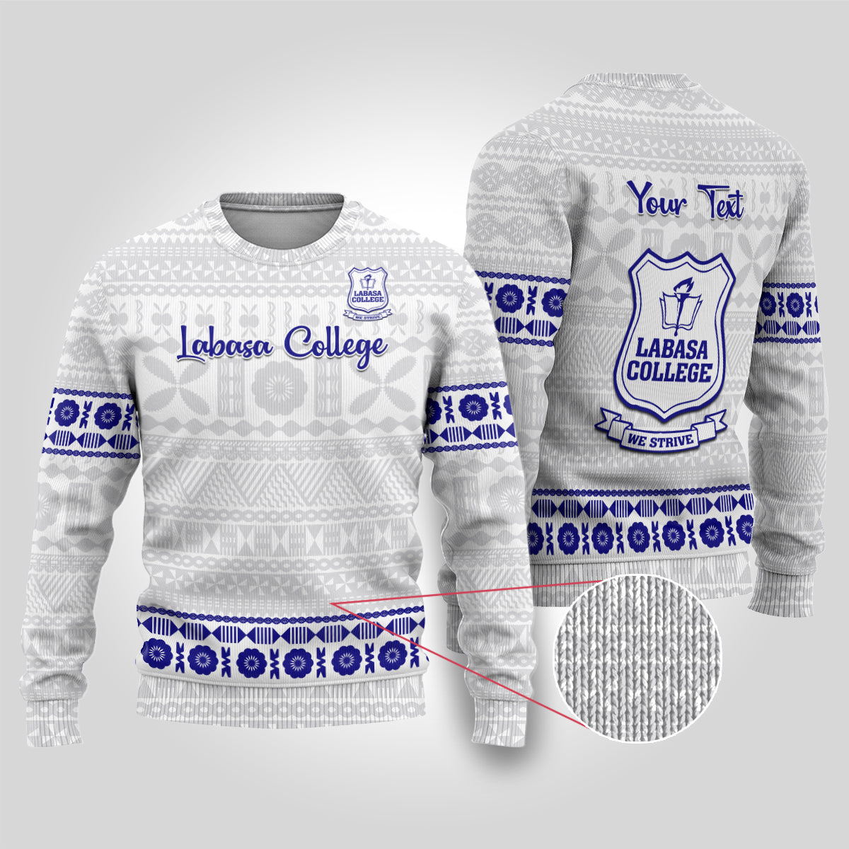 Personalised Fiji Labasa College Ugly Christmas Sweater Fijian Tapa Pattern - Wonder Print Shop