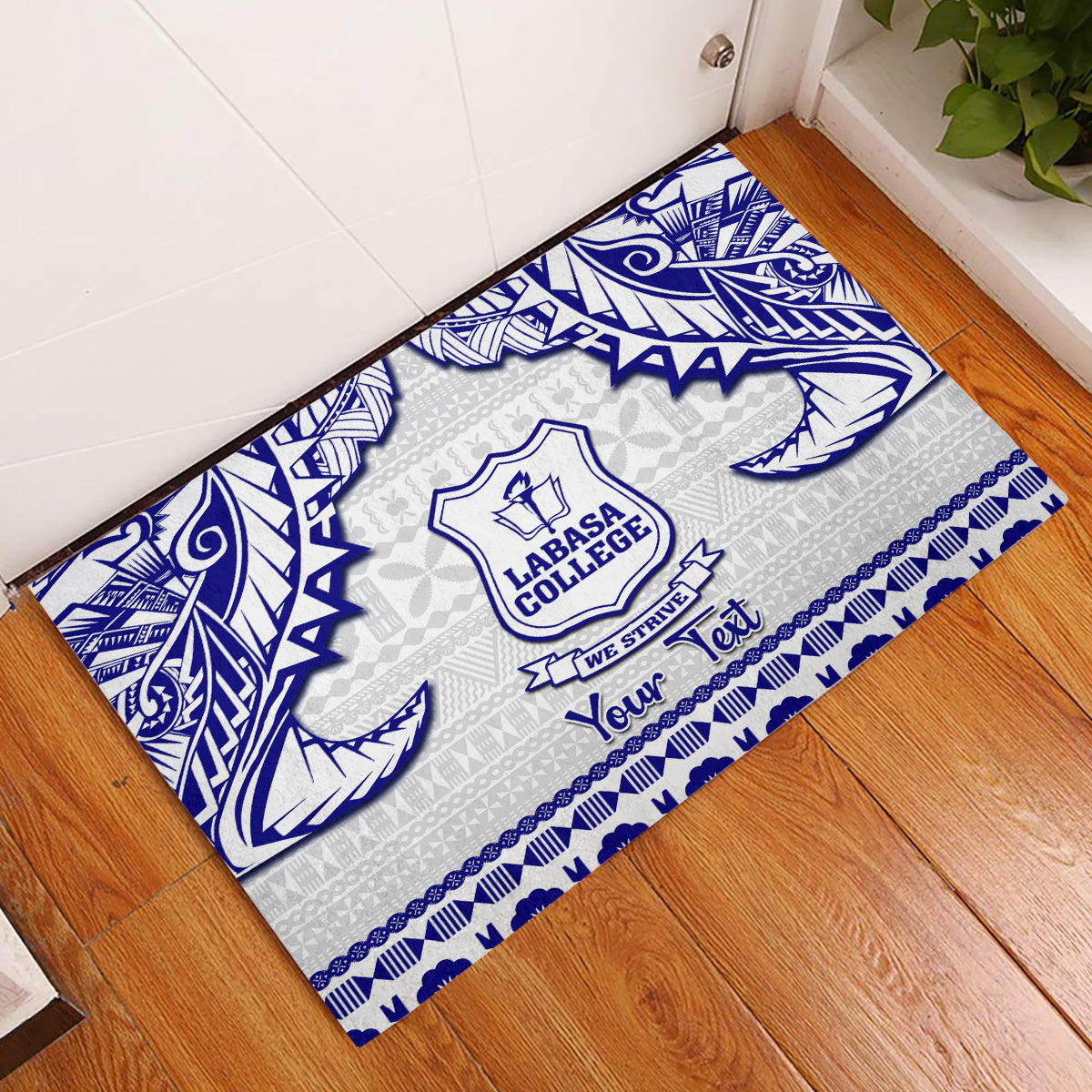 Personalised Fiji Labasa College Rubber Doormat Fijian Tapa Pattern - Wonder Print Shop