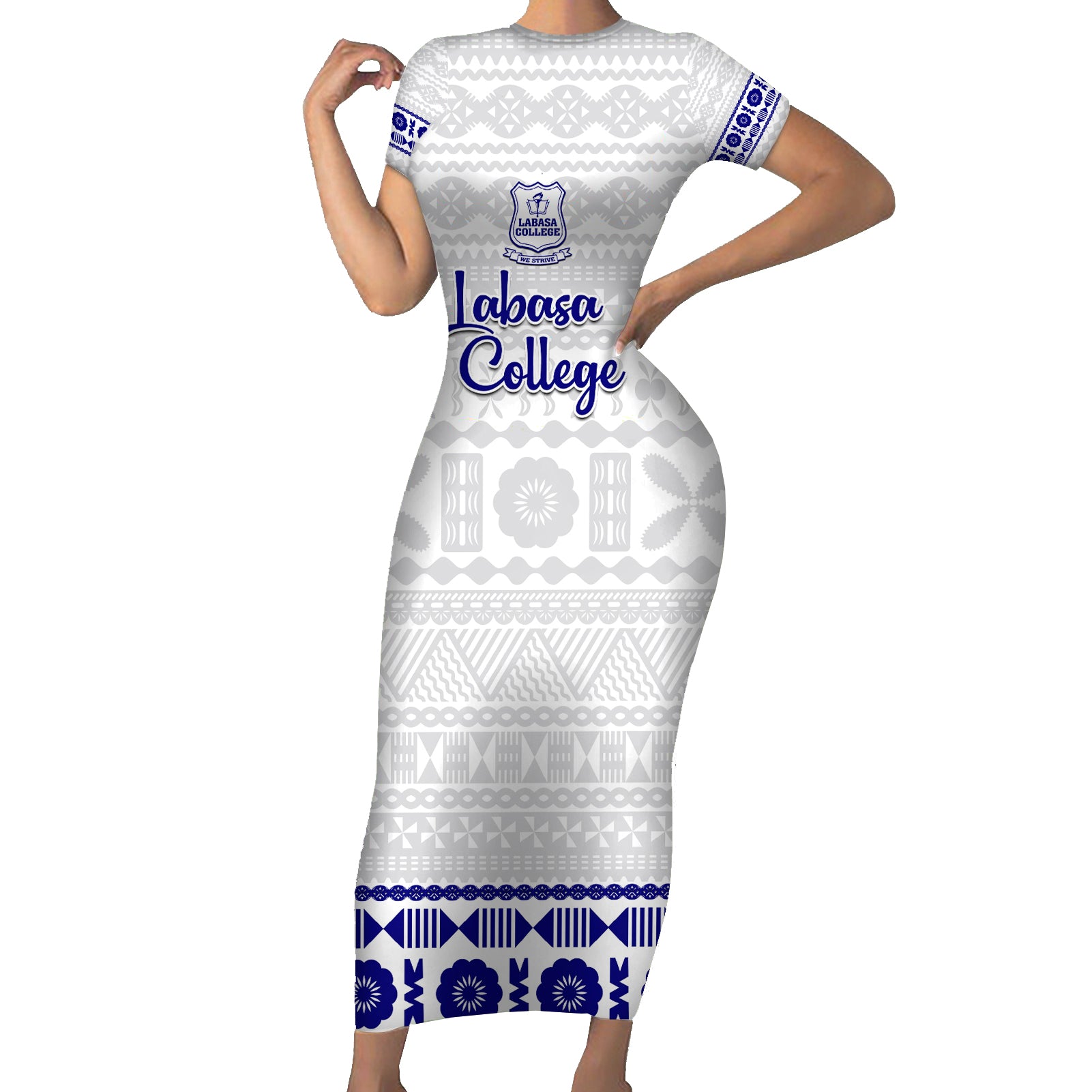 Personalised Fiji Labasa College Short Sleeve Bodycon Dress Fijian Tapa Pattern - Wonder Print Shop