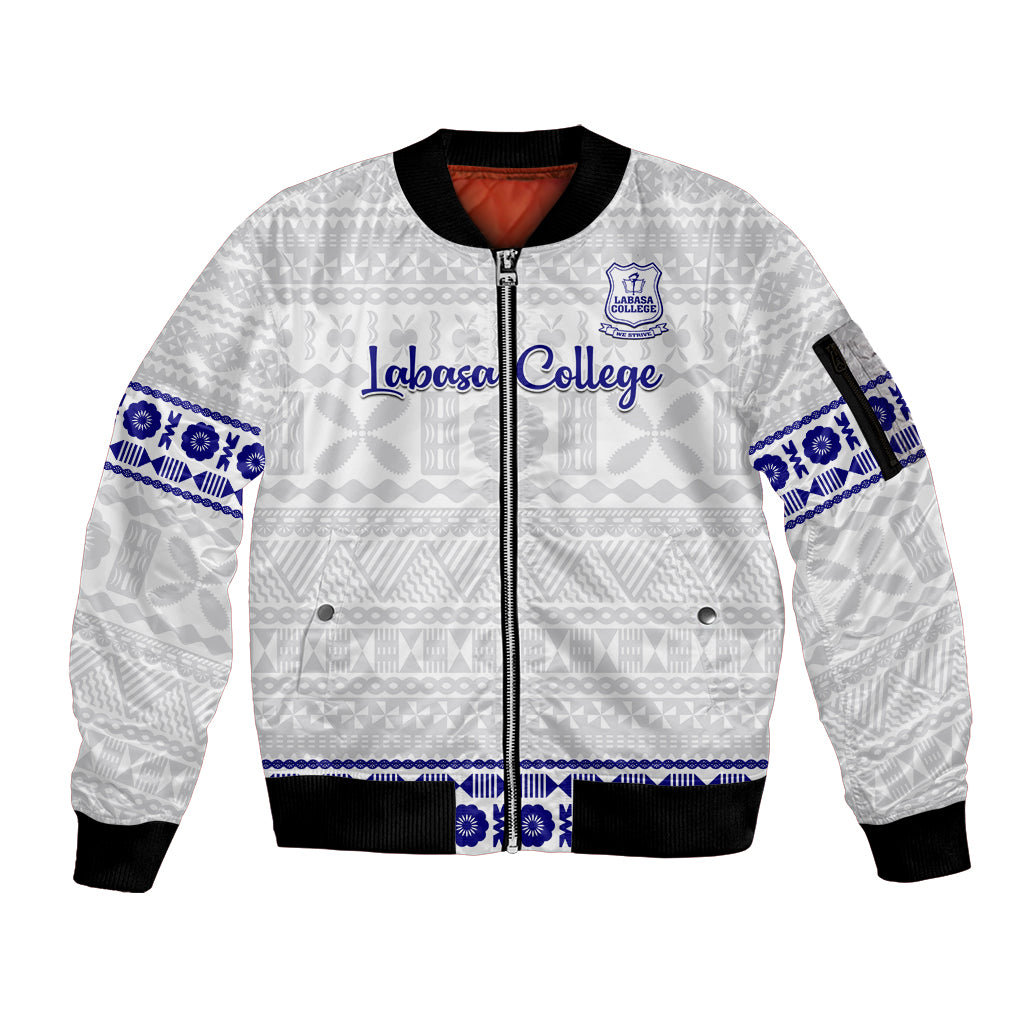 Personalised Fiji Labasa College Sleeve Zip Bomber Jacket Fijian Tapa Pattern - Wonder Print Shop