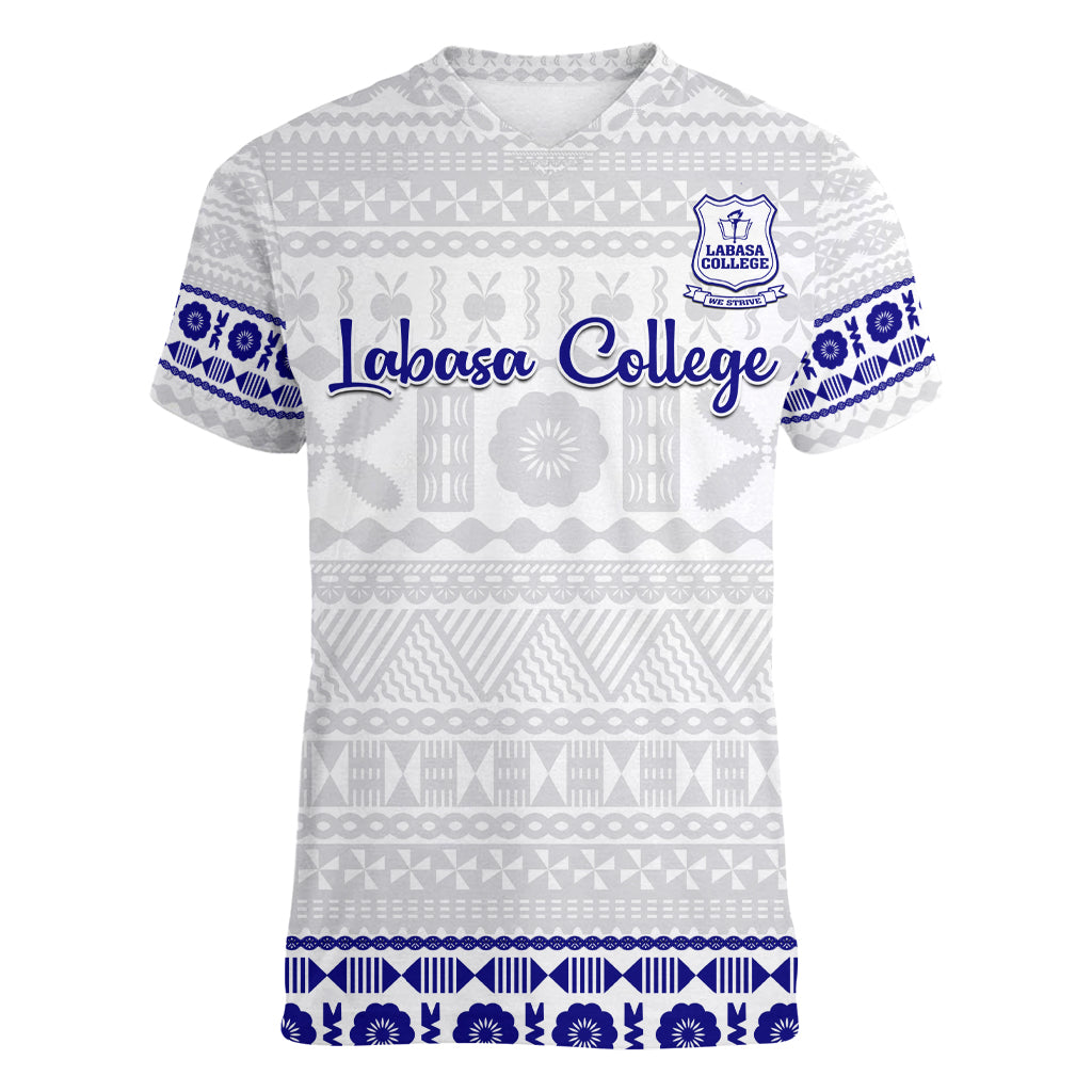 Personalised Fiji Labasa College Women V Neck T Shirt Fijian Tapa Pattern - Wonder Print Shop