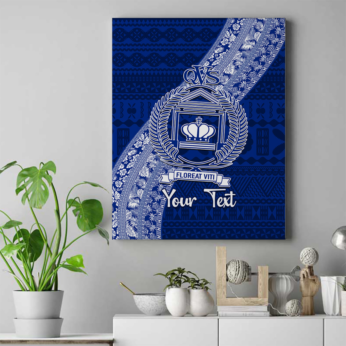 Personalised Fiji Queen Victoria School Canvas Wall Art Fijian Tapa Pattern - Wonder Print Shop