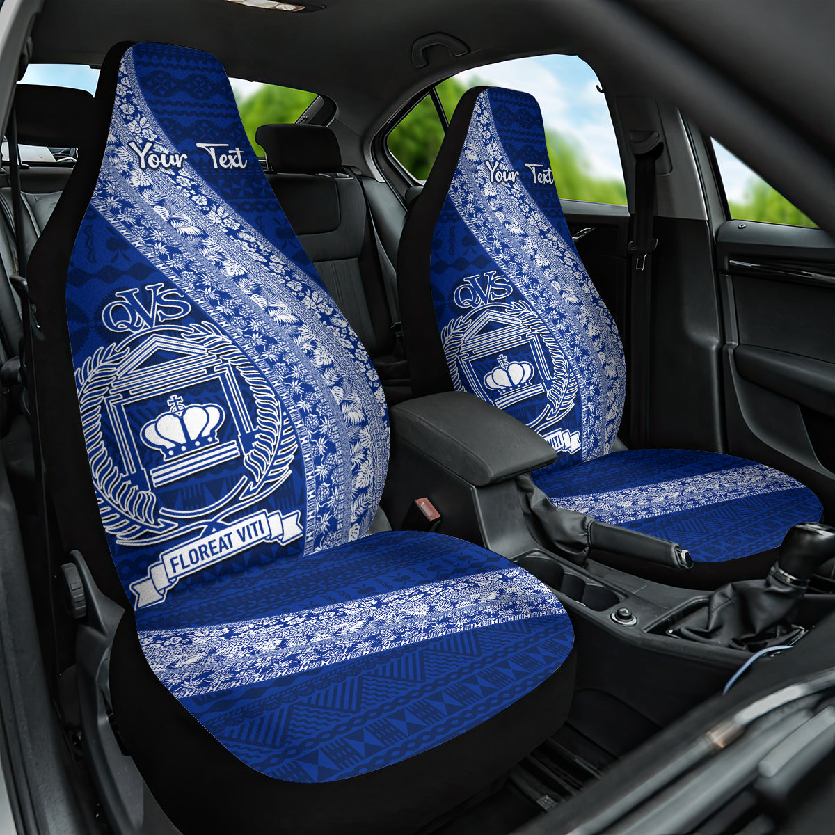 Personalised Fiji Queen Victoria School Car Seat Cover Fijian Tapa Pattern - Wonder Print Shop