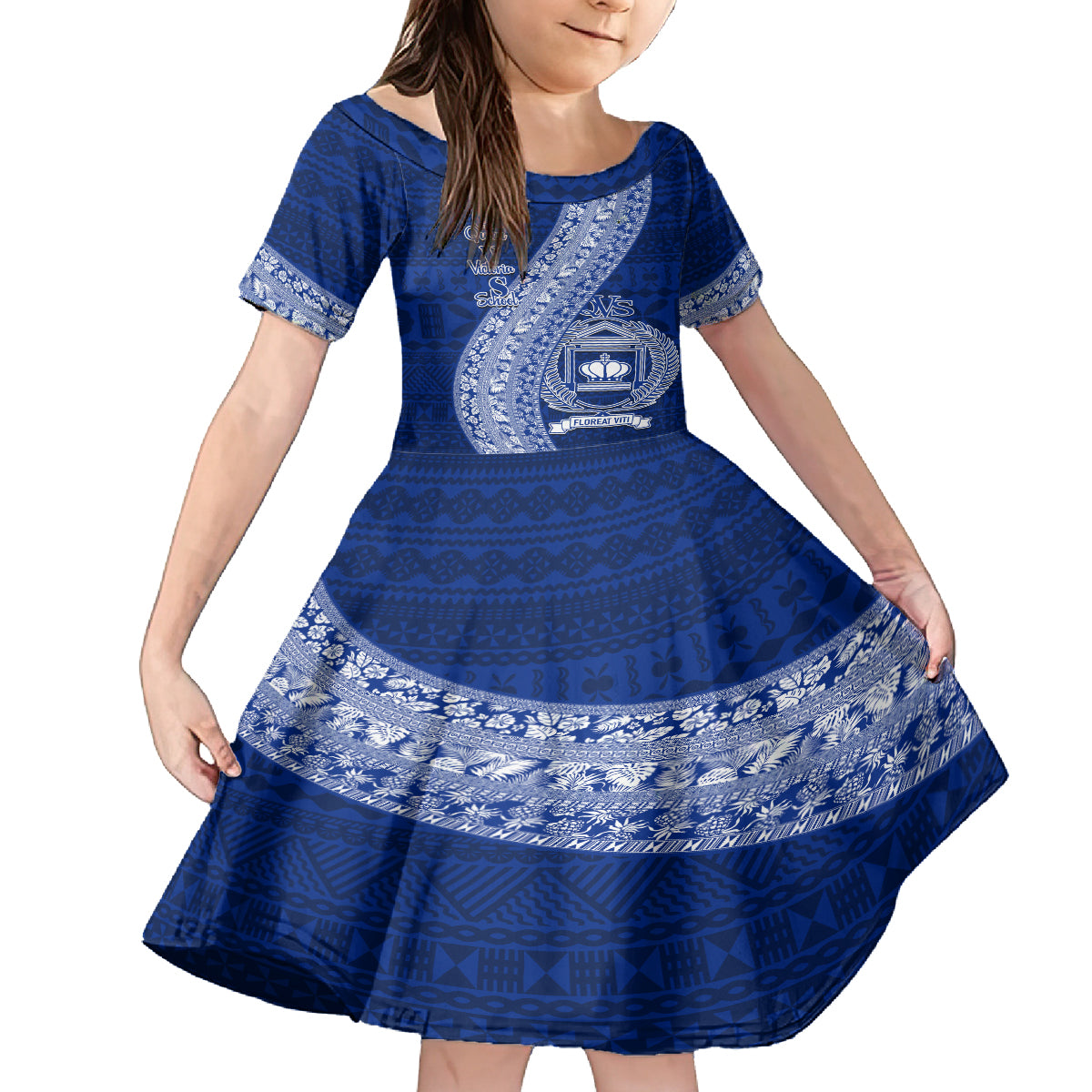 Personalised Fiji Queen Victoria School Kid Short Sleeve Dress Fijian Tapa Pattern - Wonder Print Shop