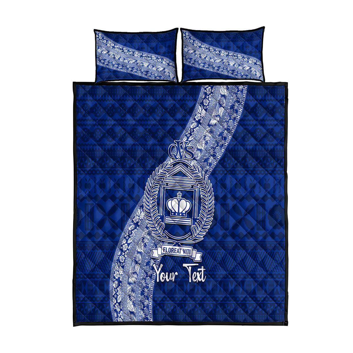 Personalised Fiji Queen Victoria School Quilt Bed Set Fijian Tapa Pattern - Wonder Print Shop