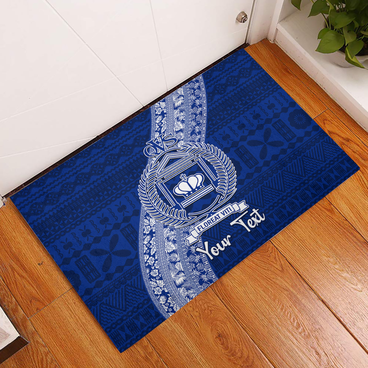 Personalised Fiji Queen Victoria School Rubber Doormat Fijian Tapa Pattern - Wonder Print Shop