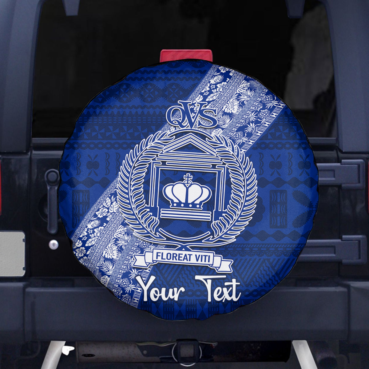 Personalised Fiji Queen Victoria School Spare Tire Cover Fijian Tapa Pattern - Wonder Print Shop