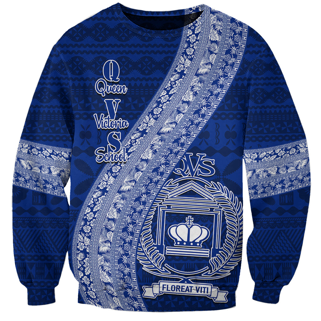 Personalised Fiji Queen Victoria School Sweatshirt Fijian Tapa Pattern - Wonder Print Shop