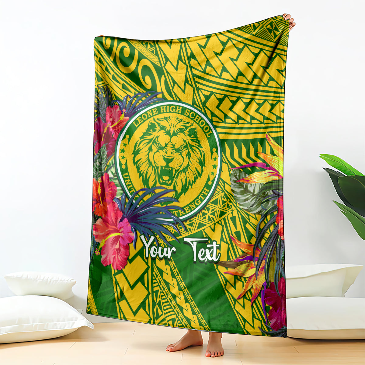 personalised-leone-high-school-blanket-american-samoa-schools-polynesian-tropical-flowers