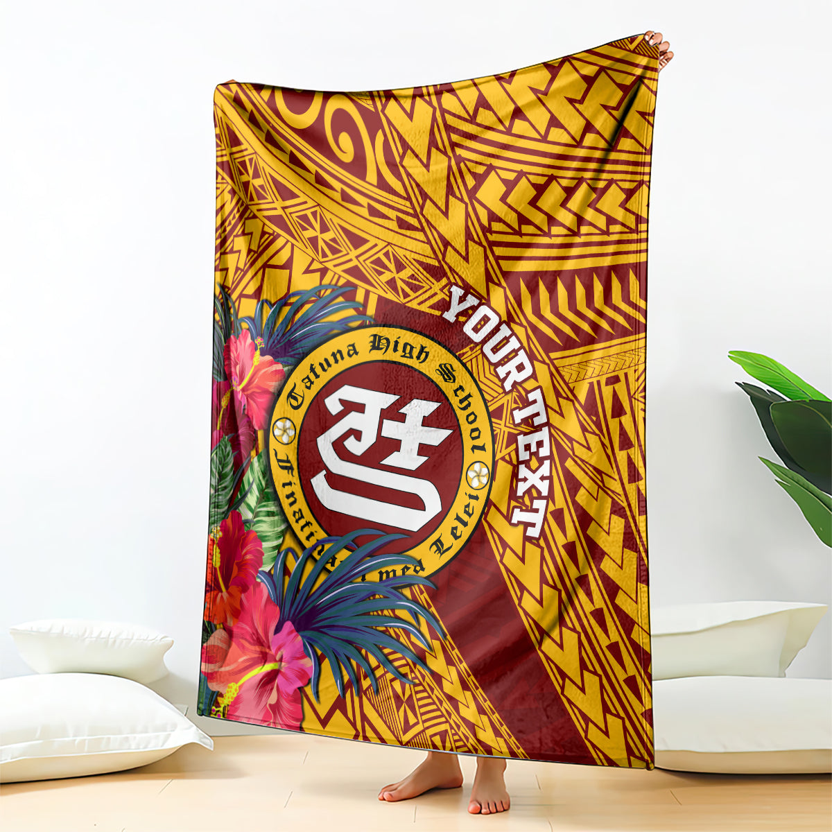 personalised-tafuna-high-school-blanket-american-samoa-schools-polynesian-tropical-flowers