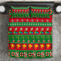 Christmas bedding set with green and red palm, Santa, and candy cane pattern; includes pillowcases