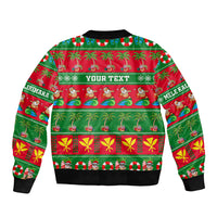 Green Hawaiian Christmas bomber jacket back with full-zip and ribbed hem, YOUR TEXT print