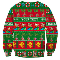 Unisex Christmas sweatshirt with red-and-green tropical pattern and YOUR TEXT on front