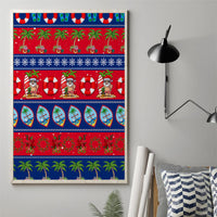 Framed canvas wall art with red blue holiday stripes, Santa faces, lifebuoys and palms