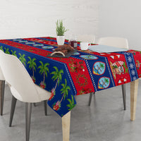 Guam Christmas tablecloth corner drape with blue base, red palm and festive icons