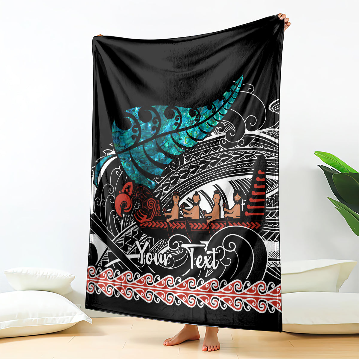 personalised-new-zealand-waka-blanket-aotearoa-maori-silver-fern-pattern