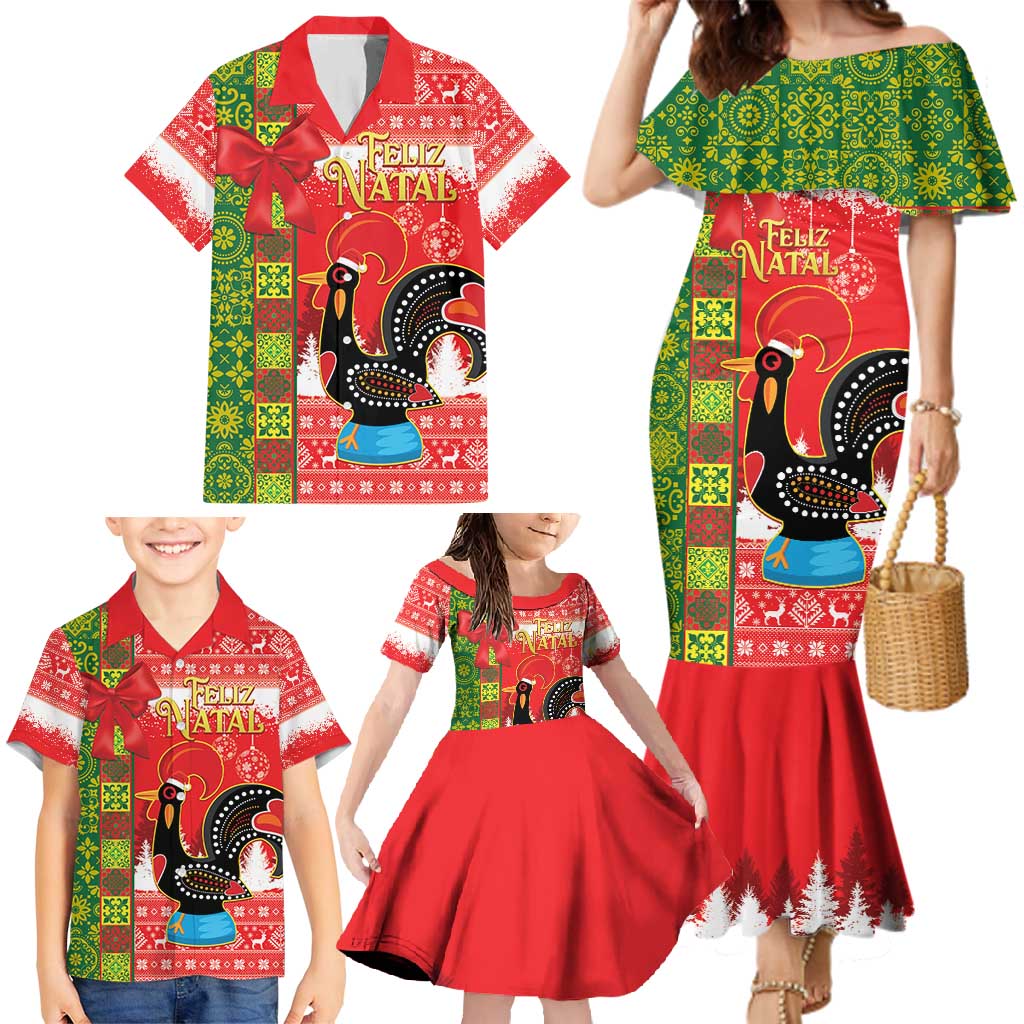 Portugal Christmas Family Matching Mermaid Dress and Hawaiian Shirt Barcelos Rooster Mix Azulejo Pattern - Feliz Natal - Wonder Print Shop