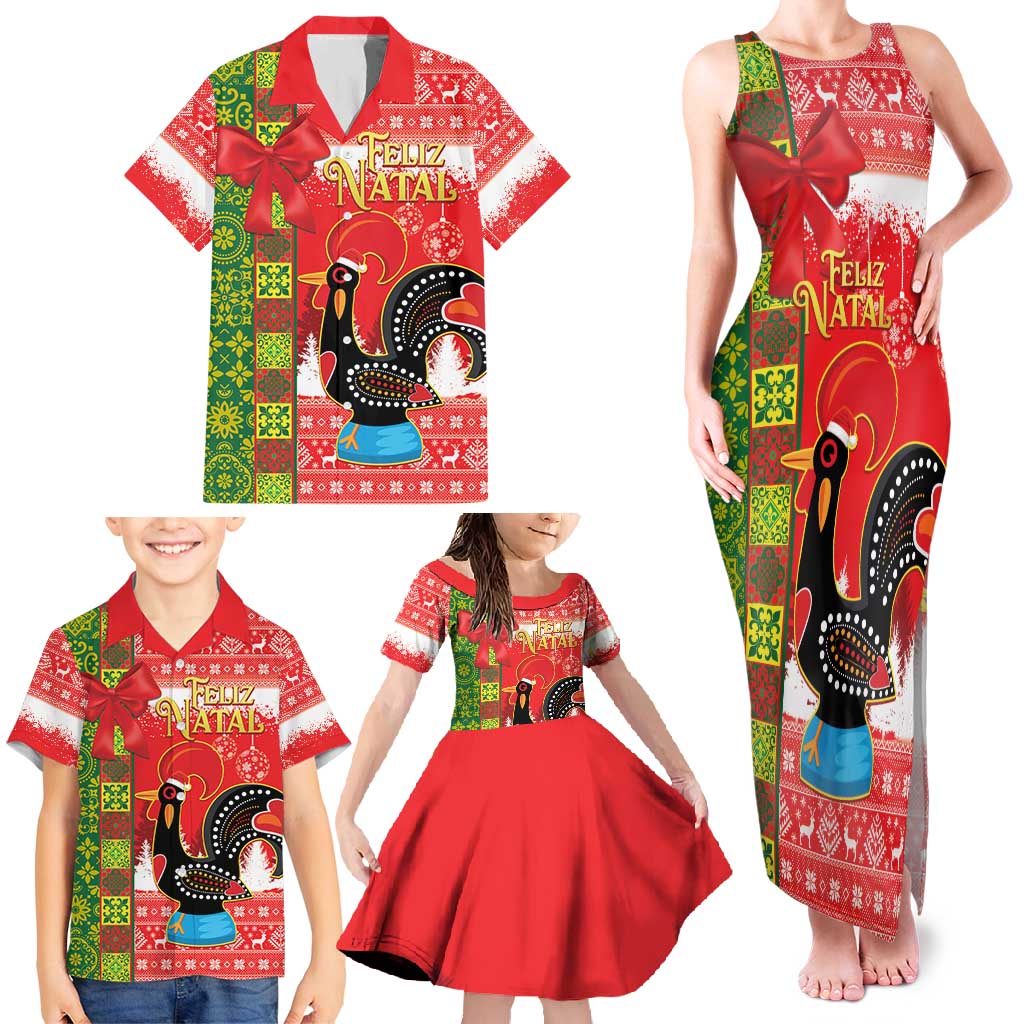 Portugal Christmas Family Matching Tank Maxi Dress and Hawaiian Shirt Barcelos Rooster Mix Azulejo Pattern - Feliz Natal - Wonder Print Shop