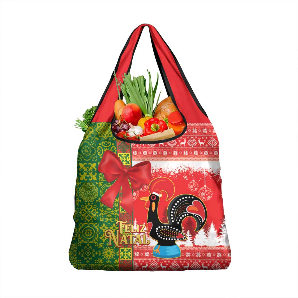 Portugal Christmas Grocery Bag Barcelos Rooster Mix Azulejo Pattern - Feliz Natal