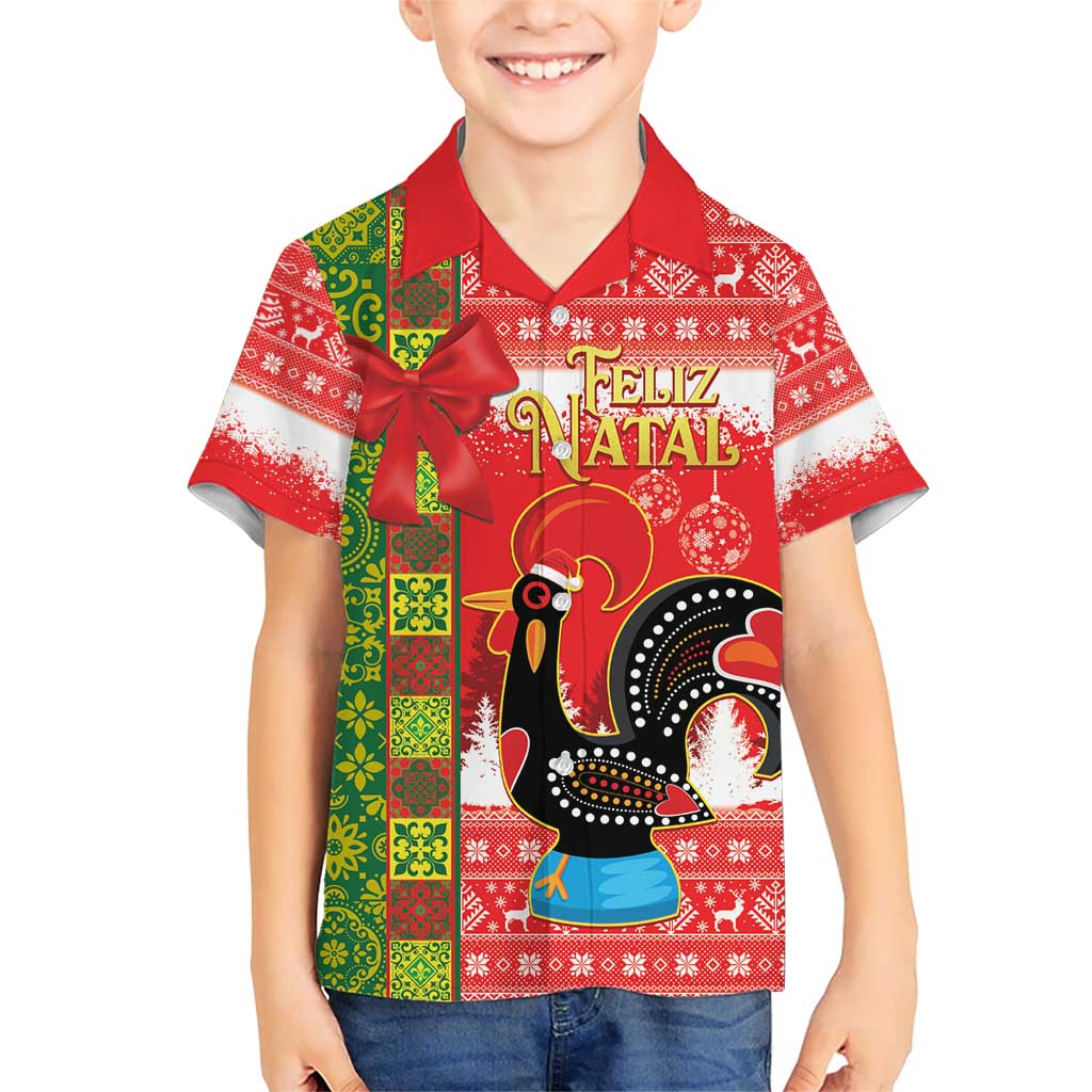 Portugal Christmas Kid Hawaiian Shirt Barcelos Rooster Mix Azulejo Pattern - Feliz Natal - Wonder Print Shop