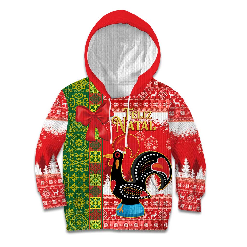 Portugal Christmas Kid Hoodie Barcelos Rooster Mix Azulejo Pattern - Feliz Natal - Wonder Print Shop