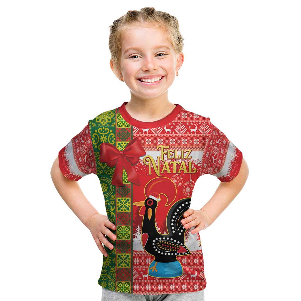 Portugal Christmas Kid T Shirt Barcelos Rooster Mix Azulejo Pattern - Feliz Natal - Wonder Print Shop