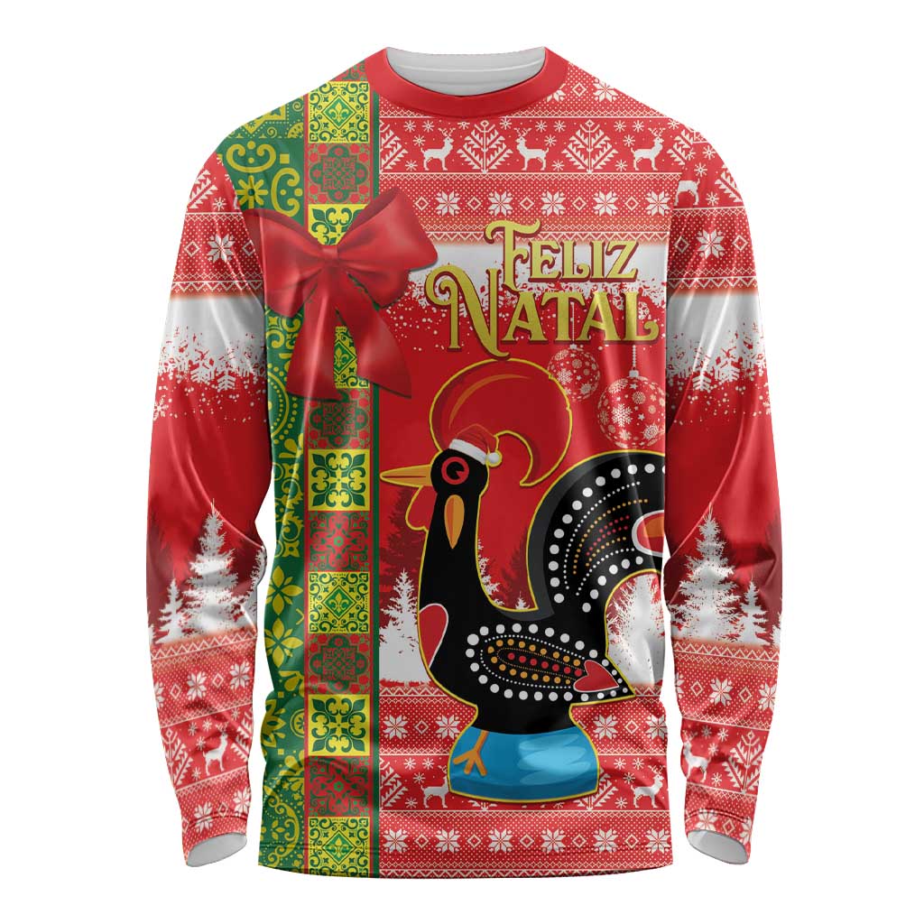 Portugal Christmas Long Sleeve Shirt Barcelos Rooster Mix Azulejo Pattern - Feliz Natal - Wonder Print Shop