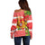 Portugal Christmas Off Shoulder Sweater Barcelos Rooster Mix Azulejo Pattern - Feliz Natal - Wonder Print Shop