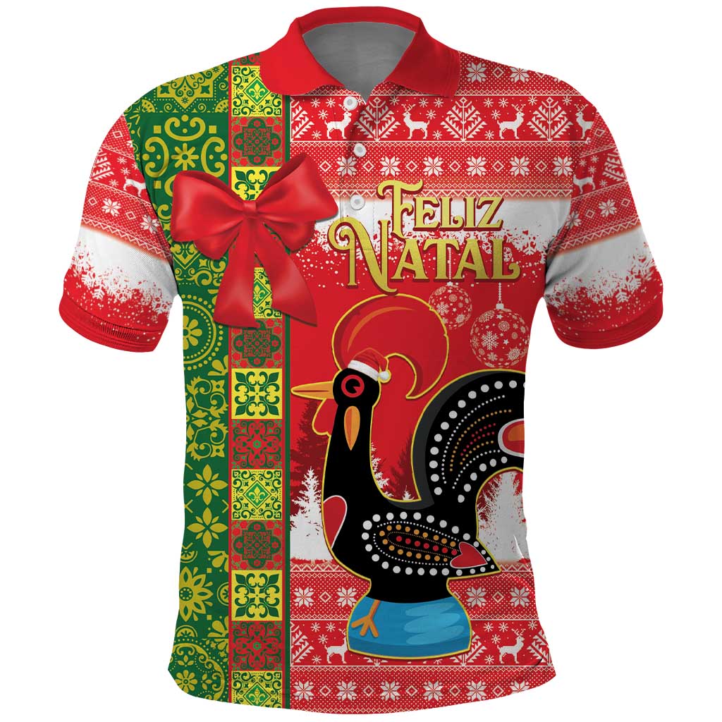 Portugal Christmas Polo Shirt Barcelos Rooster Mix Azulejo Pattern - Feliz Natal