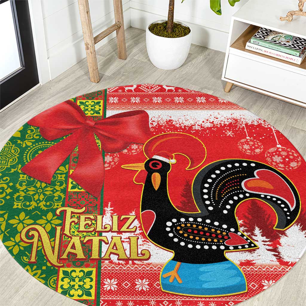 Portugal Christmas Round Carpet Barcelos Rooster Mix Azulejo Pattern - Feliz Natal