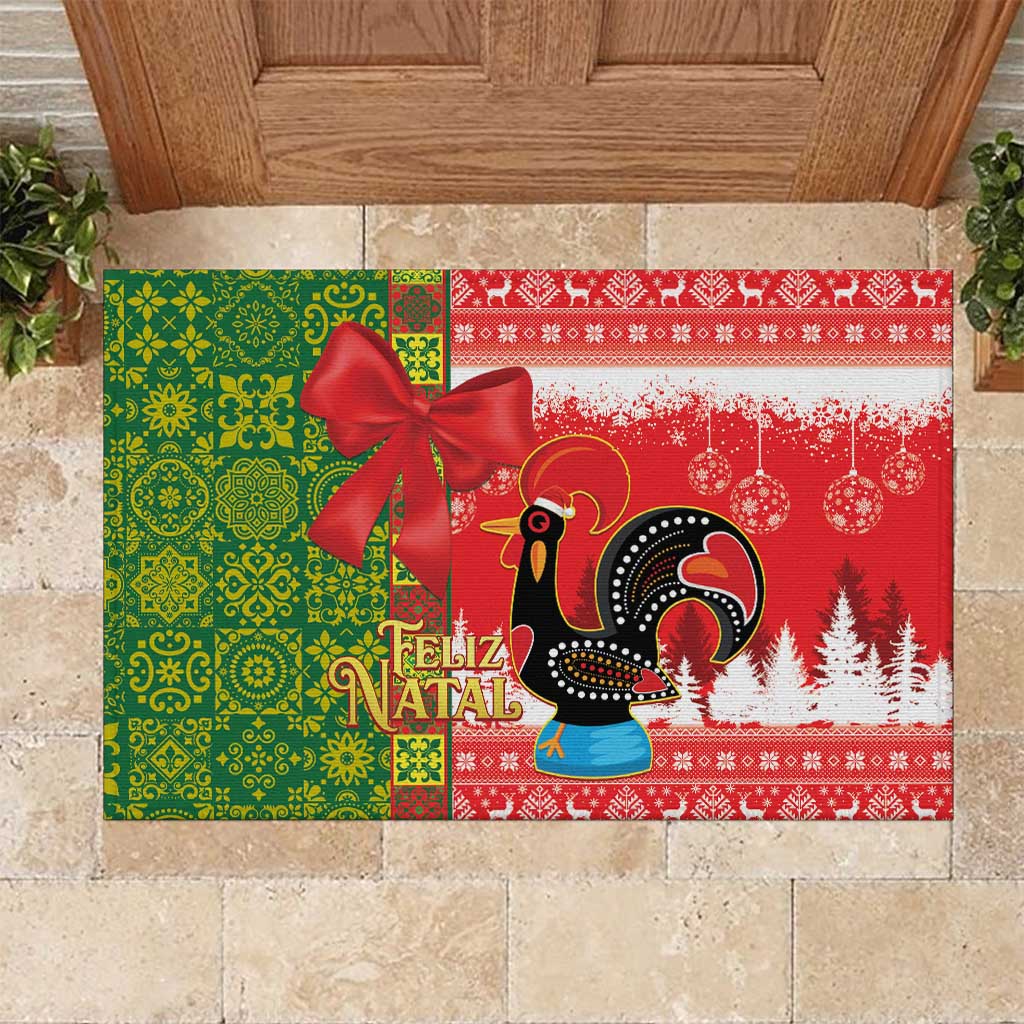 Portugal Christmas Rubber Doormat Barcelos Rooster Mix Azulejo Pattern - Feliz Natal - Wonder Print Shop