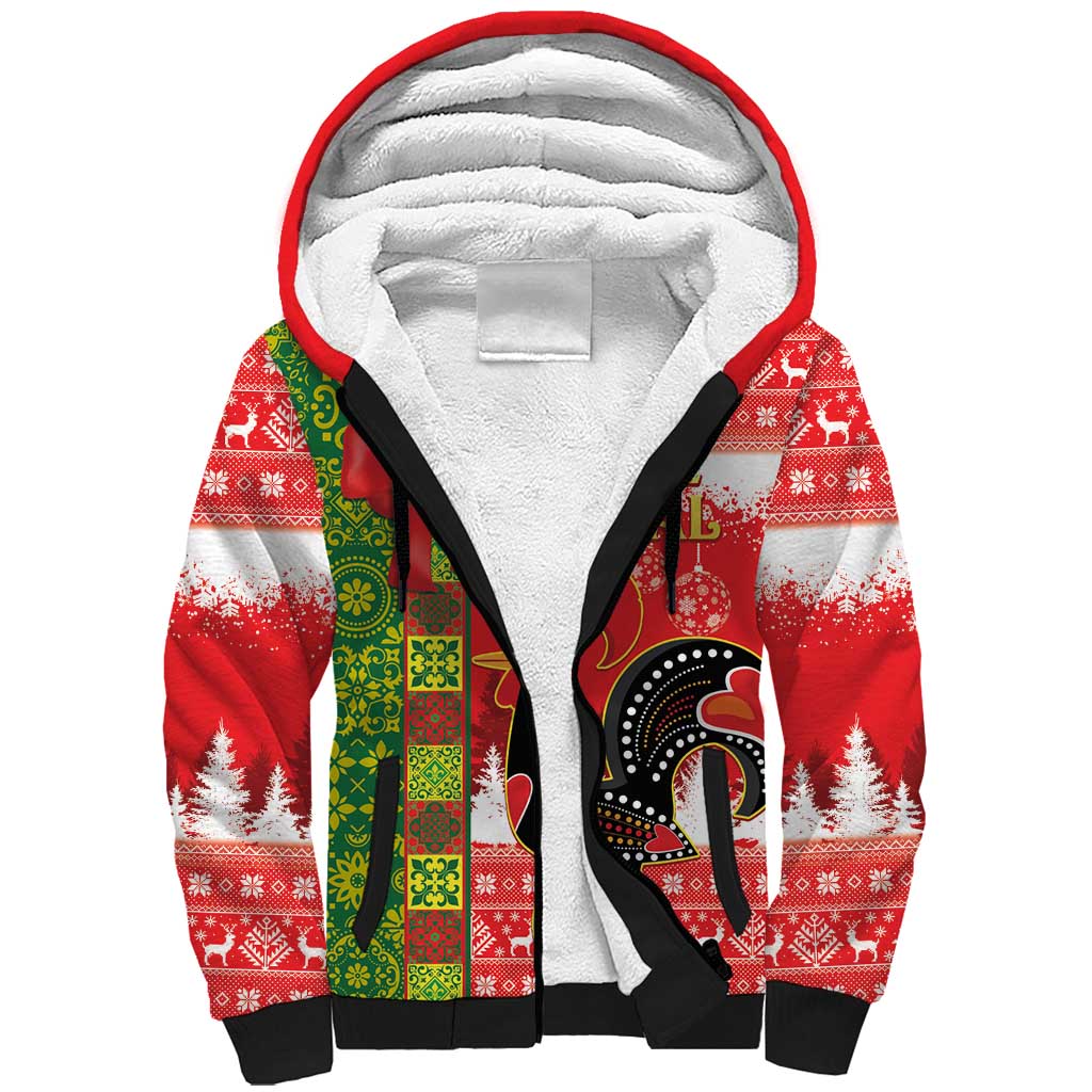 Portugal Christmas Sherpa Hoodie Barcelos Rooster Mix Azulejo Pattern - Feliz Natal - Wonder Print Shop