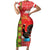 Portugal Christmas Short Sleeve Bodycon Dress Barcelos Rooster Mix Azulejo Pattern - Feliz Natal - Wonder Print Shop