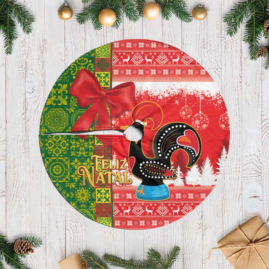 Portugal Christmas Tree Skirt Barcelos Rooster Mix Azulejo Pattern - Feliz Natal - Wonder Print Shop