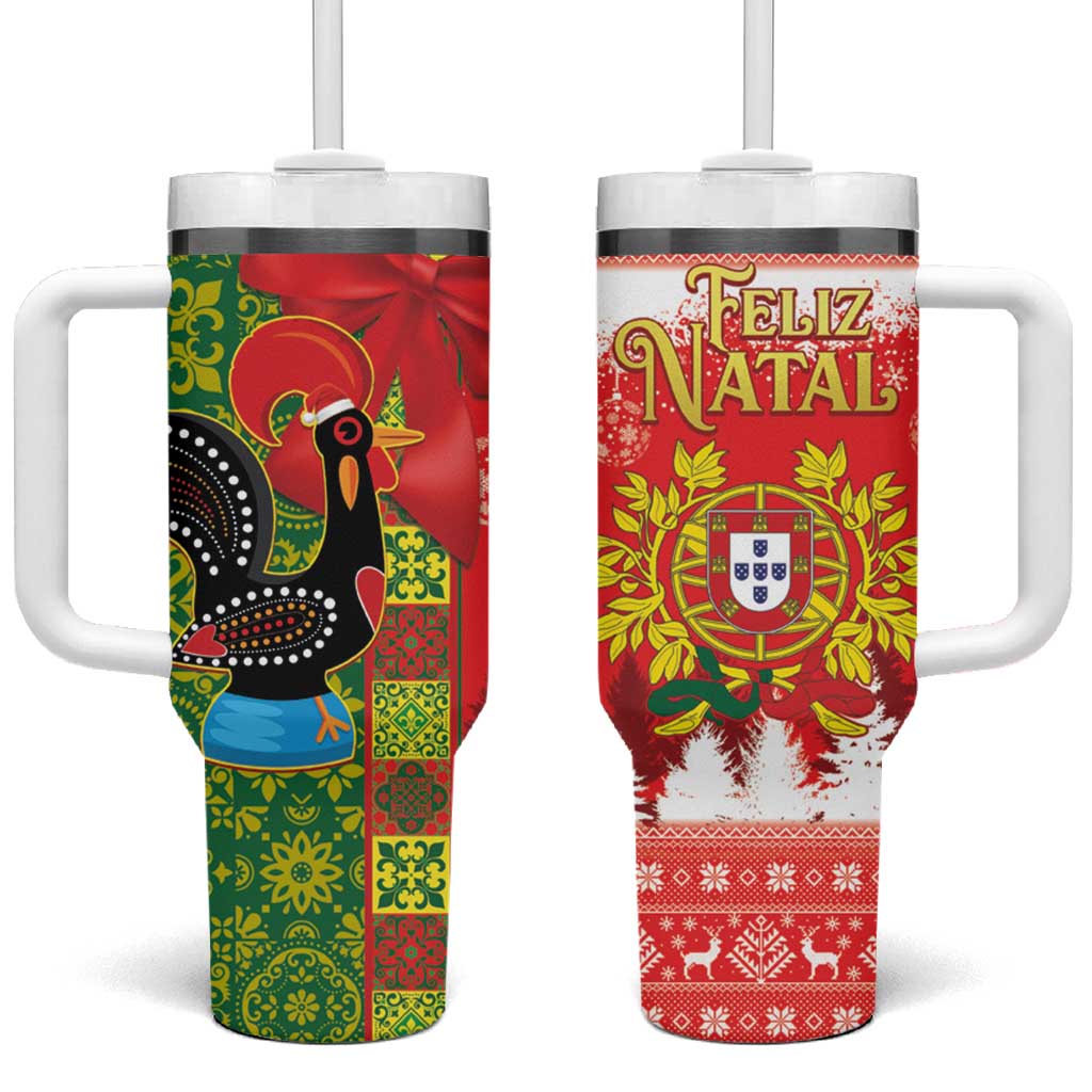 Portugal Christmas Tumbler With Handle Barcelos Rooster Mix Azulejo Pattern - Feliz Natal - Wonder Print Shop