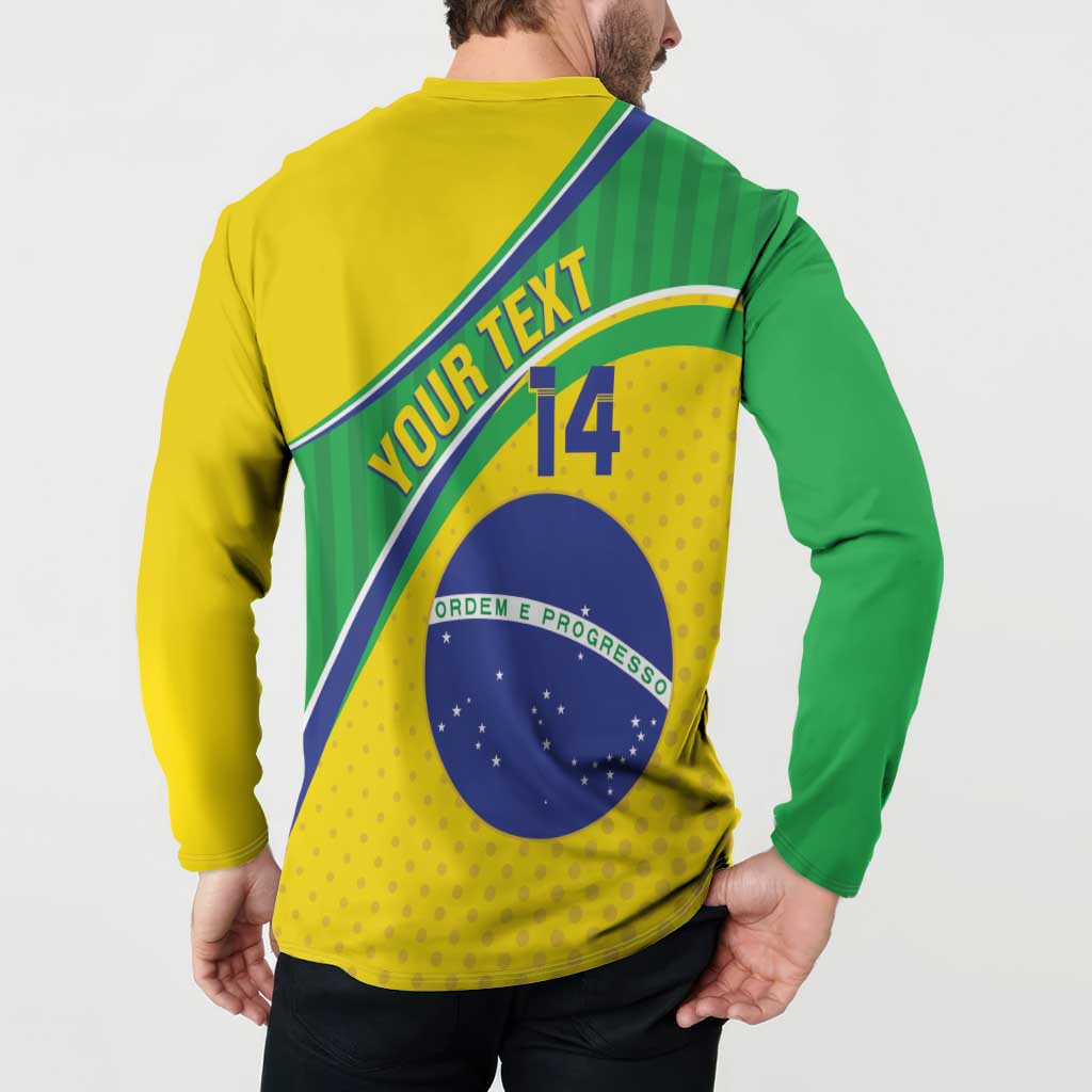 Custom Brazil Football Button Sweatshirt Vamos Canarinho