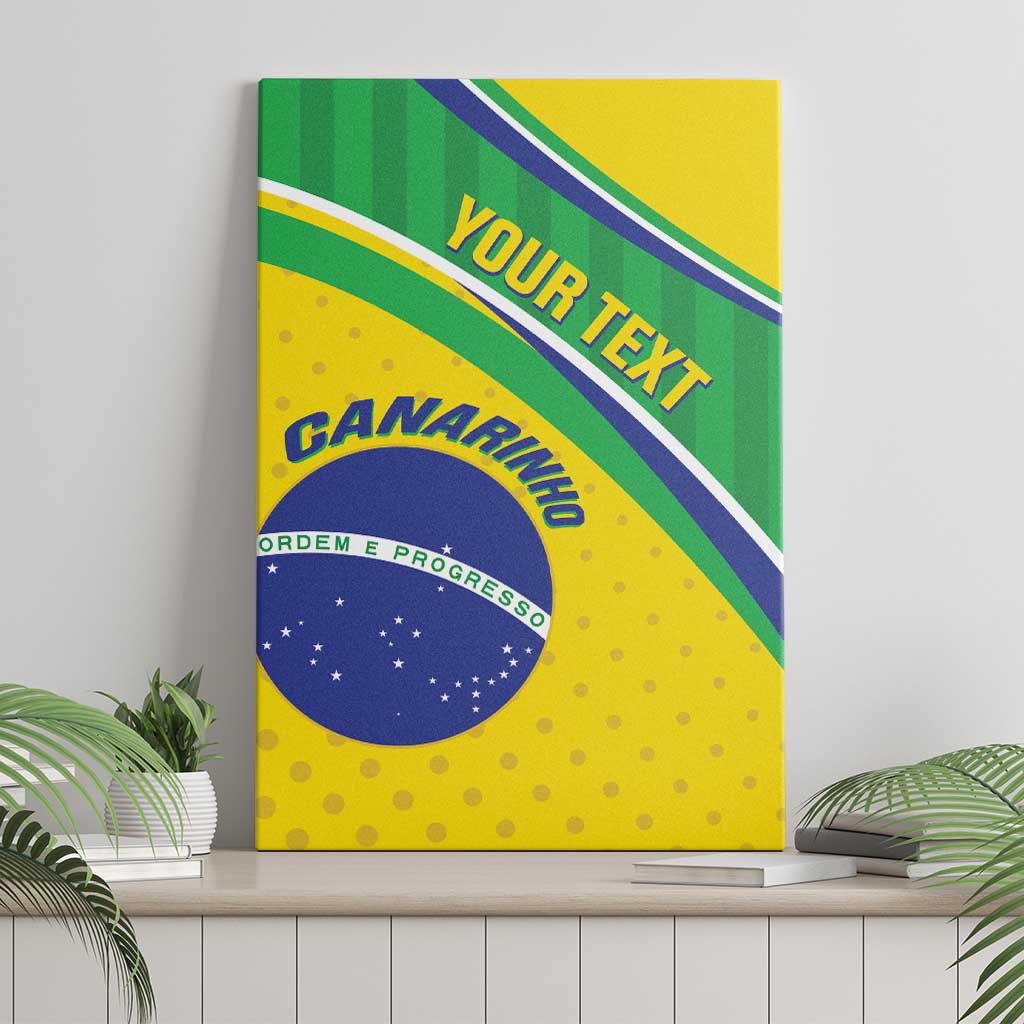 Brazil football canvas wall art with green/yellow diagonal stripes, blue circle emblem, 'YOUR TEXT'
