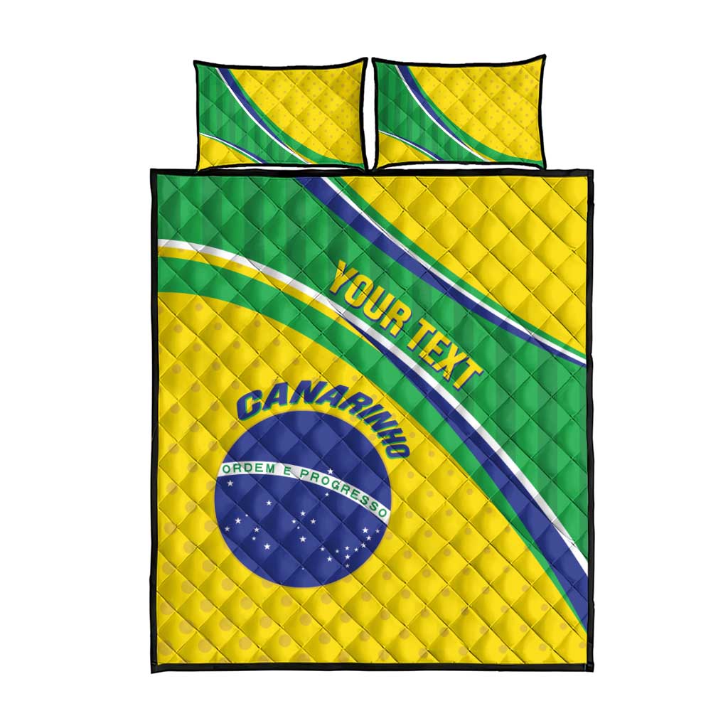Brazil football quilt bed set with quilt and two pillowcases, yellow/green with blue crest