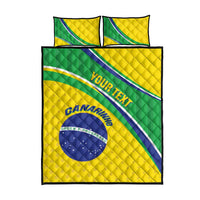 Brazil football quilt bed set with quilt and two pillowcases, yellow/green with blue crest