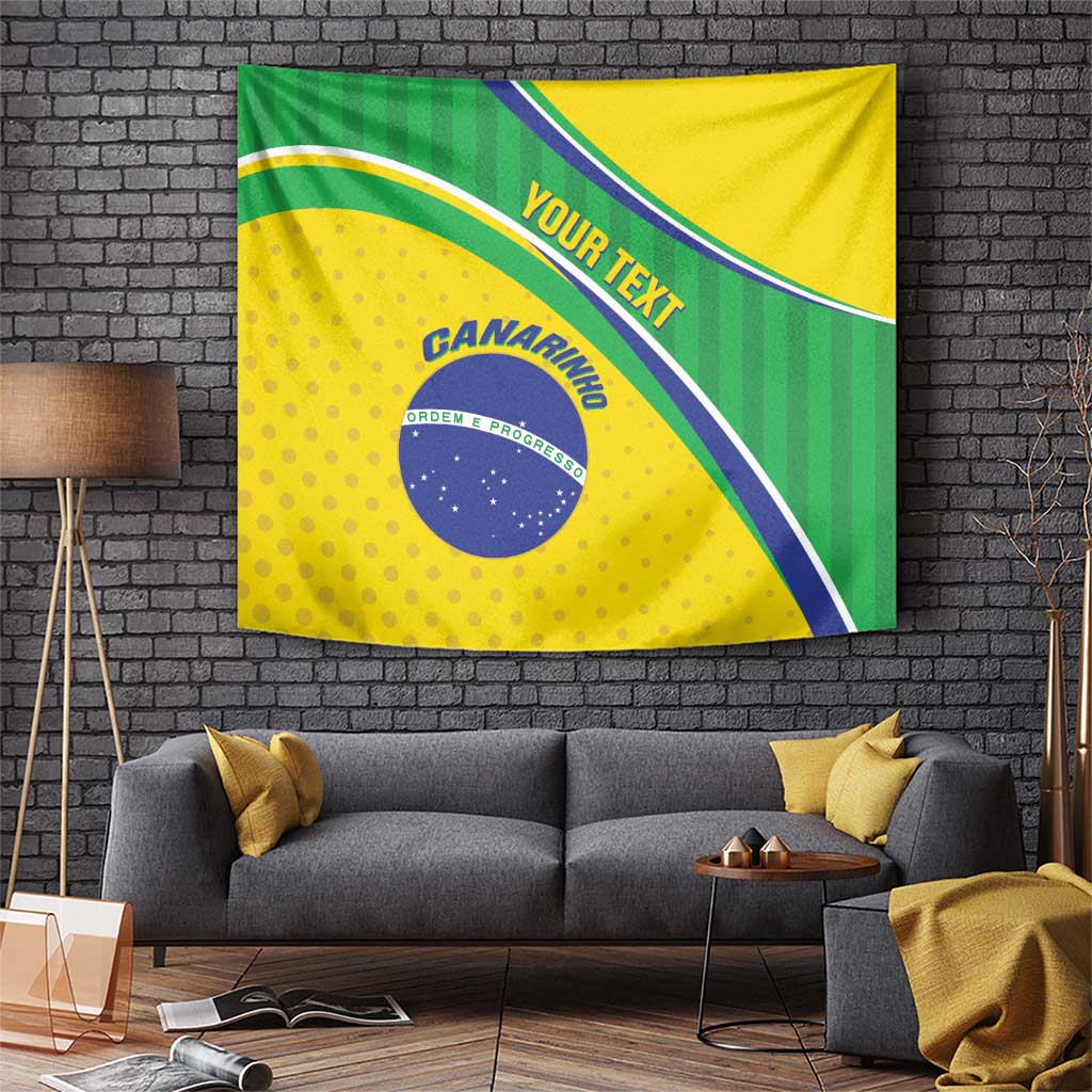 Brazil football tapestry wall-hung in green/yellow with YOUR TEXT and CANARINHO