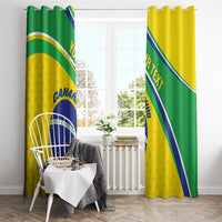 Brazil-themed curtain pair with green-and-yellow panels and blue diagonal stripe design.