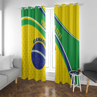 Brazil-themed window curtain pair with top grommets; green and yellow flag print.