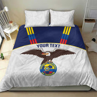 Navy and white football bedding set with eagle emblem and crest logo, two pillowcases on bed.