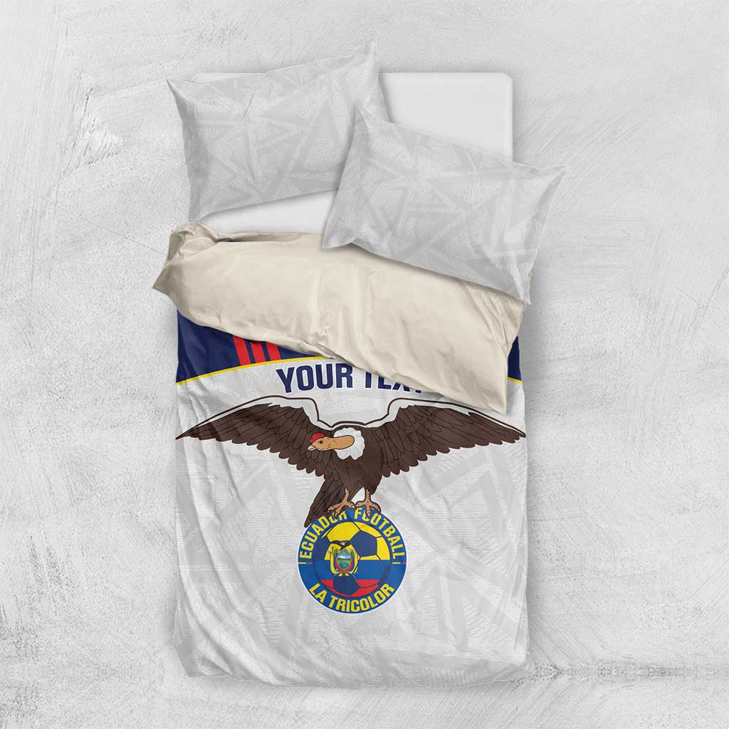 White and navy football bedding set with eagle graphic and crest logo, two pillowcases.