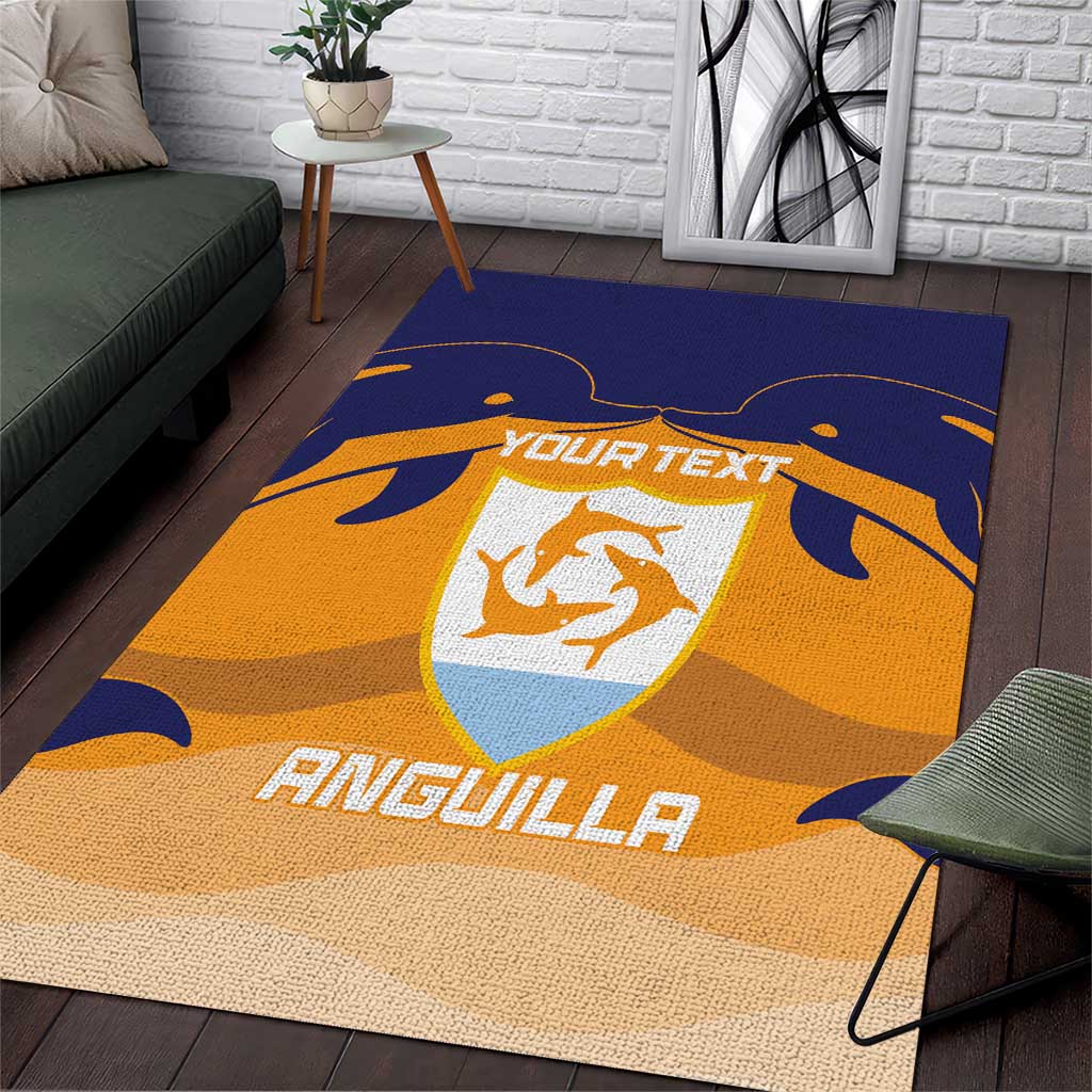 Custom Anguilla Football Area Rug Dolphins Coat Of Arms Style