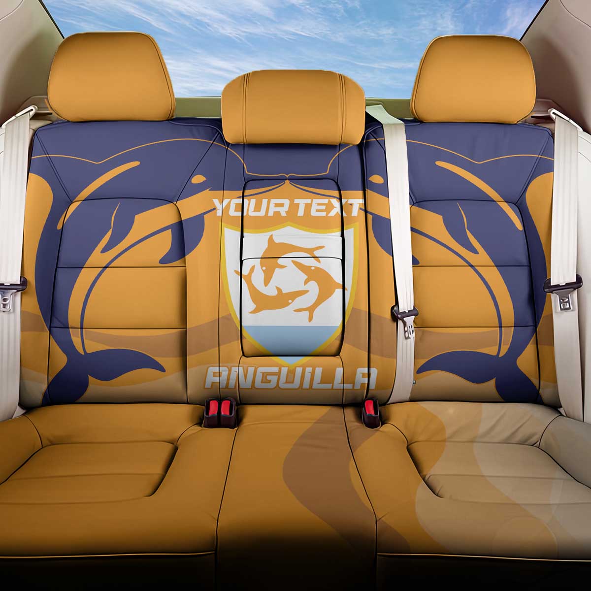 Custom Anguilla Football Back Car Seat Cover Dolphins Coat Of Arms Style