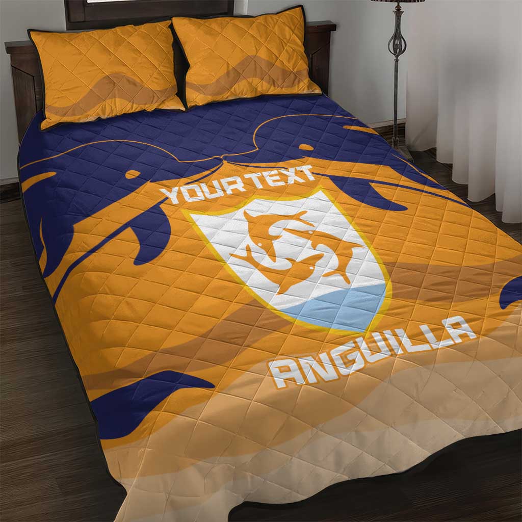 Custom Anguilla Football Quilt Bed Set Dolphins Coat Of Arms Style