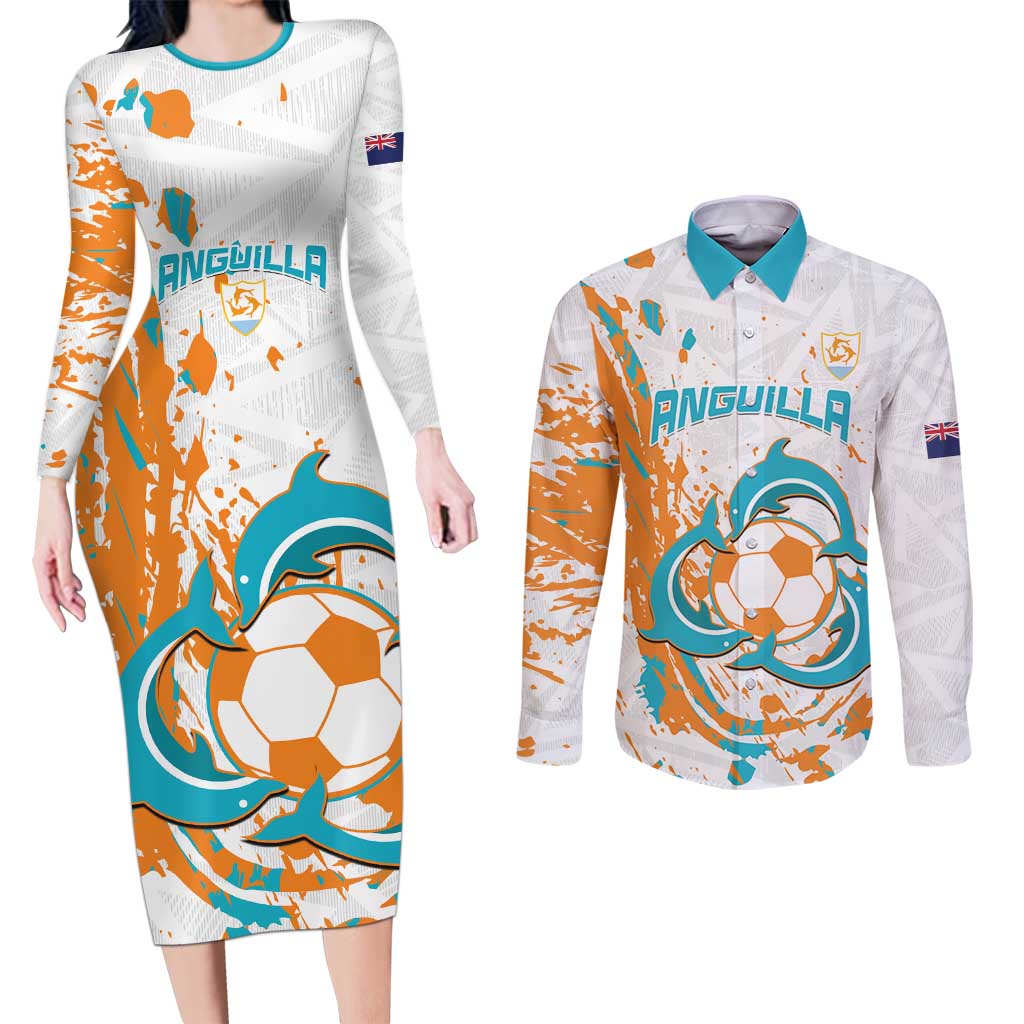 Custom Anguilla Football Couples Matching Long Sleeve Bodycon Dress and Long Sleeve Button Shirt Go Champions Grunge Style