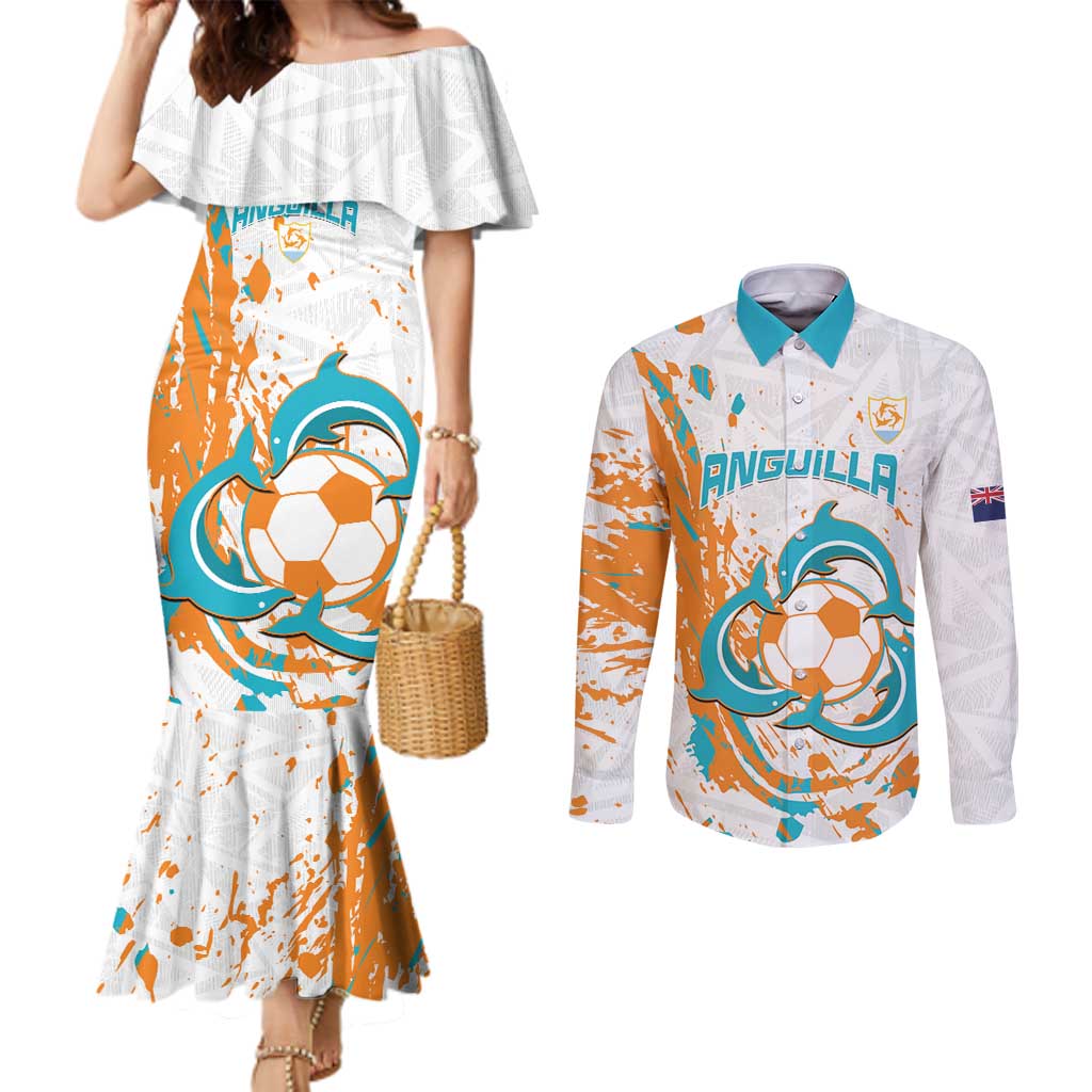 Custom Anguilla Football Couples Matching Mermaid Dress and Long Sleeve Button Shirt Go Champions Grunge Style